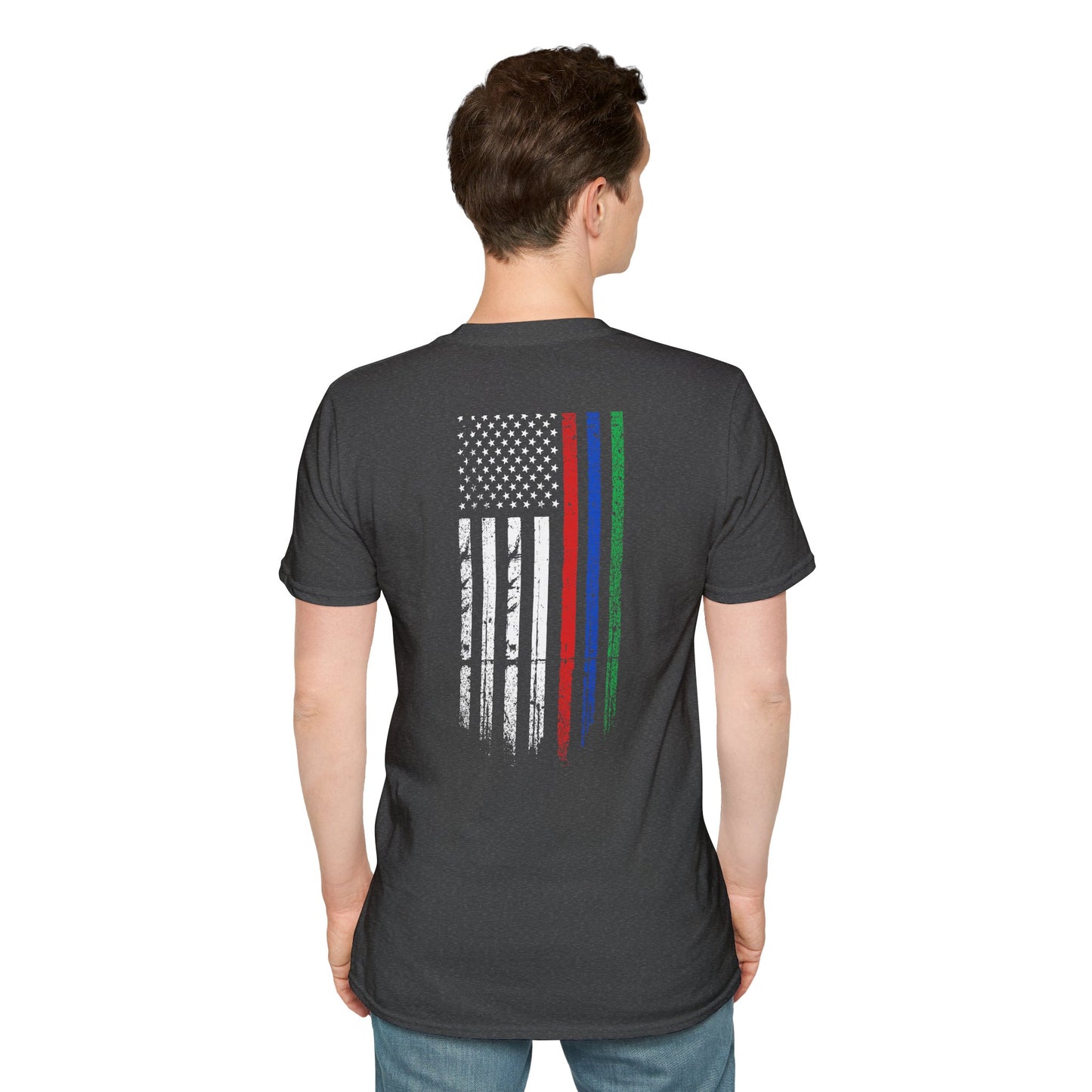 Support Our Heroes T-Shirt Thin Blue Red Green Line American Flag