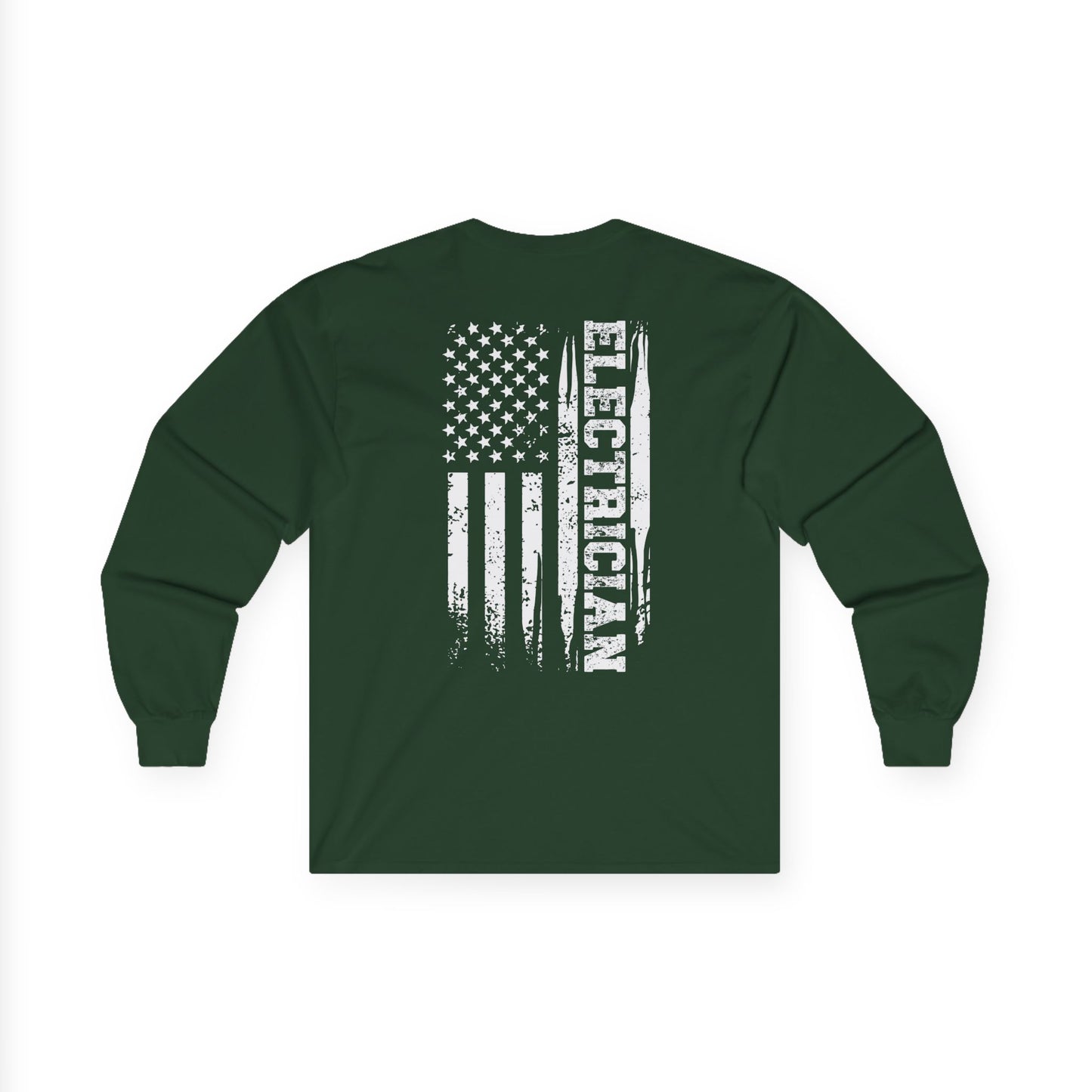 Long Sleeve Tee - Electrician American Flag Design