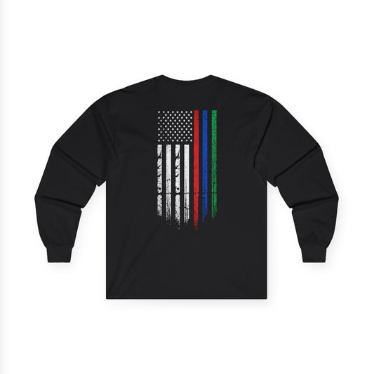 Support Our Heroes T-Shirt Thin Blue Red Green Line American Flag