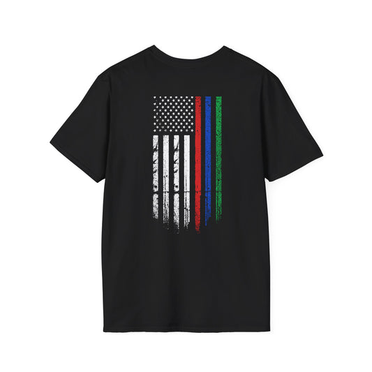 Support Our Heroes T-Shirt Thin Blue Red Green Line American Flag