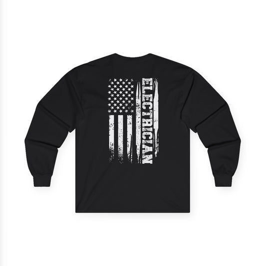 Long Sleeve Tee - Electrician American Flag Design